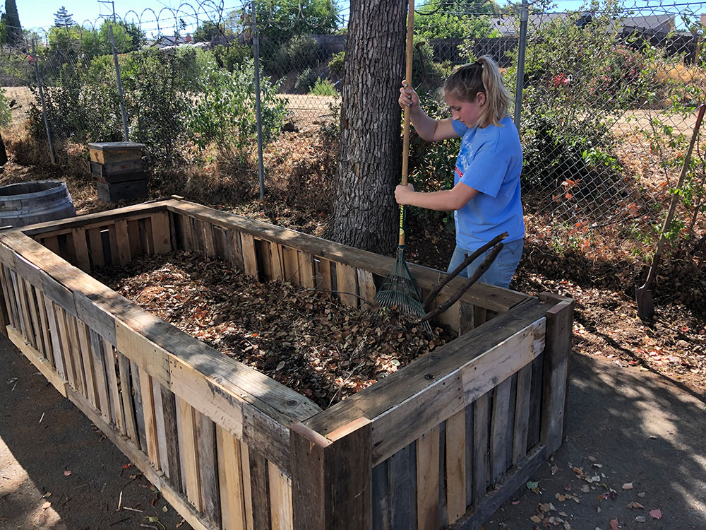 Kaylyn Bittle getting the soil prepared for the introduction of biochar
