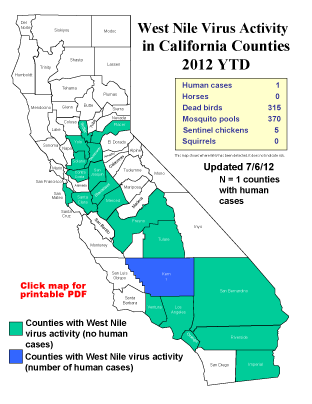 West Nile Virus Activity in California Counties 2012 YTD
